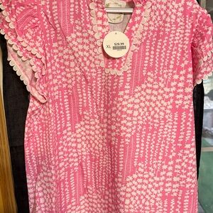 Chic Pink and White Women's Casual Top